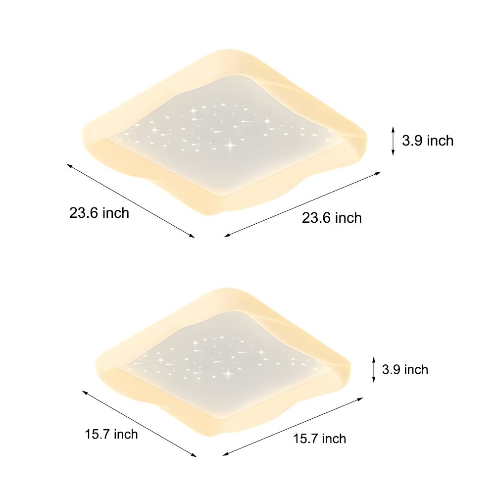 Square Dimmable Milky White Modern Ceiling Light - 3 Step Brightness Adjustment, Star Decor