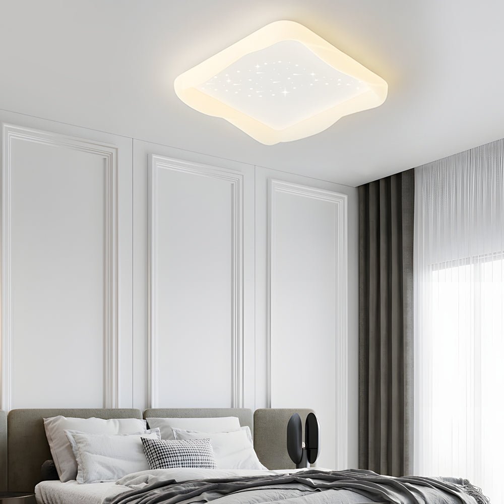 Square Dimmable Milky White Modern Ceiling Light - 3 Step Brightness Adjustment, Star Decor
