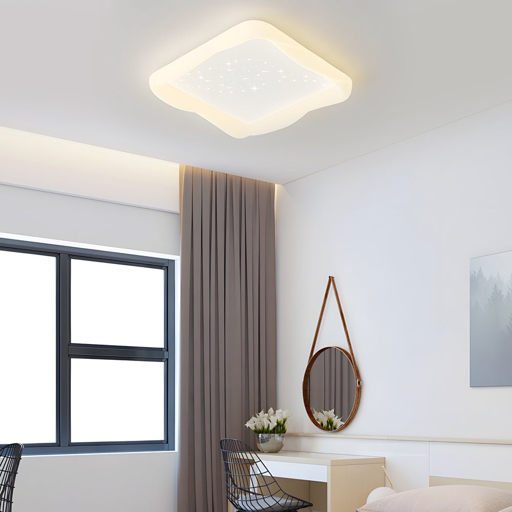 Square Dimmable Milky White Modern Ceiling Light - 3 Step Brightness Adjustment, Star Decor