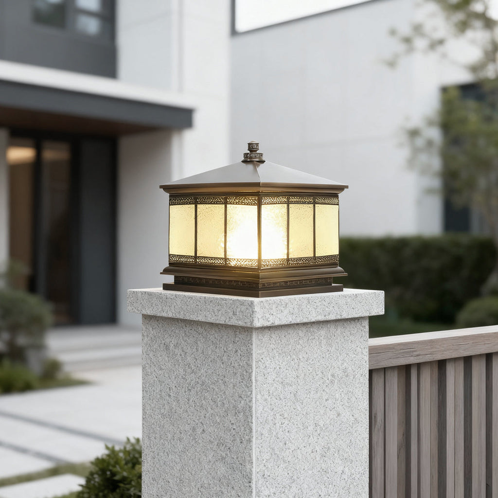 Retro Copper Solar Fence Lamp - Waterproof Outdoor Gate Pillar Lights