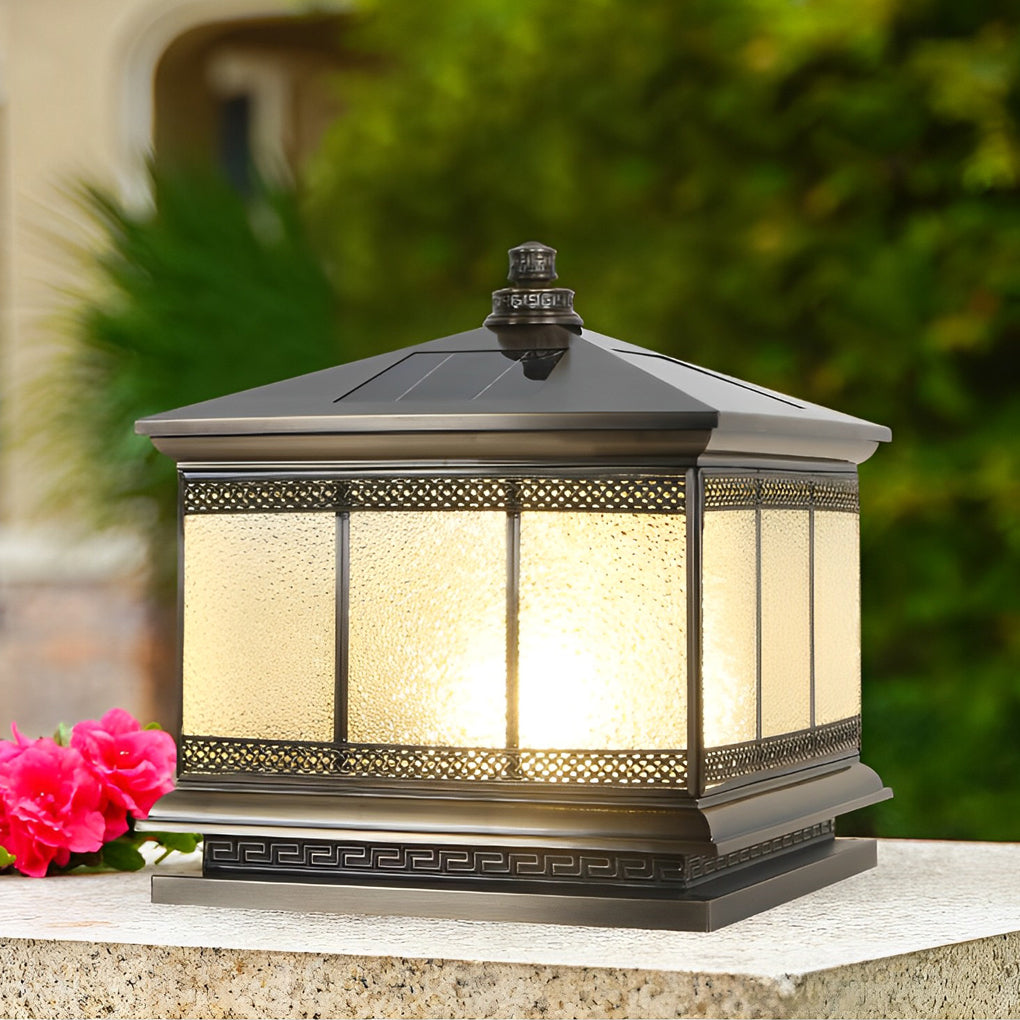 Retro Copper Solar Fence Lamp - Waterproof Outdoor Gate Pillar Lights