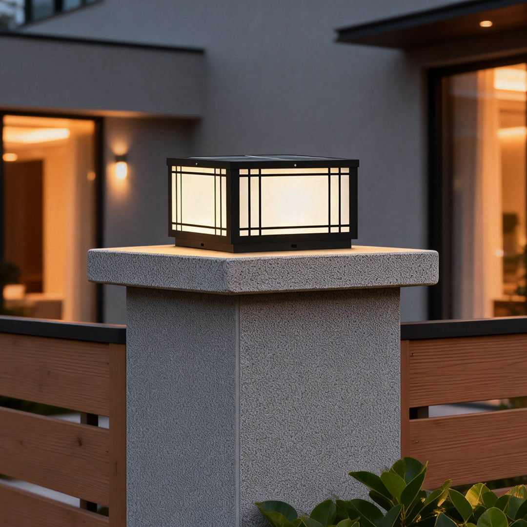Square Vintage LED Pillar Light Waterproof Grille Outdoor Lighting