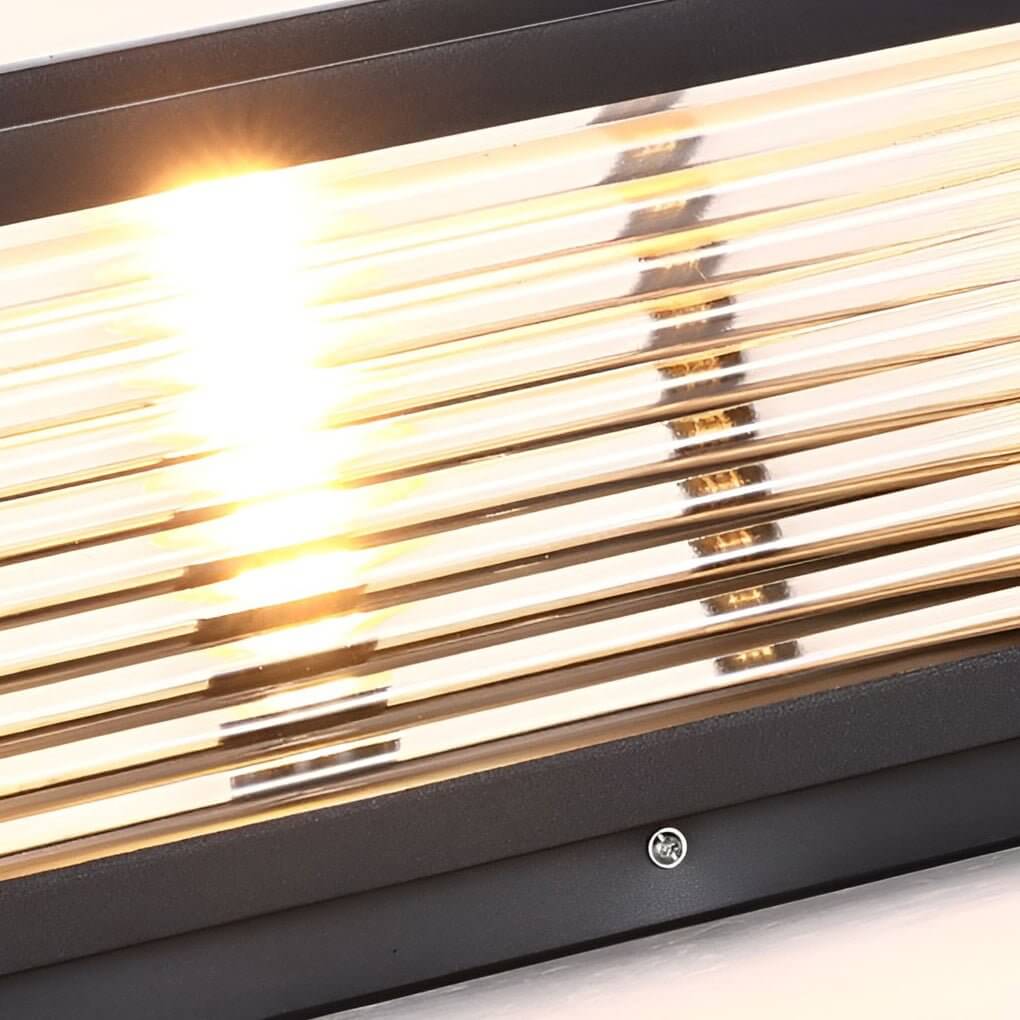 Square Ribbed Glass Metal Outdoor Light - Modern Pillar Fixture