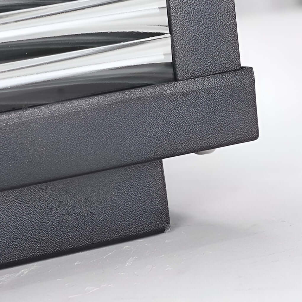 Square Ribbed Glass Metal Outdoor Light - Modern Pillar Fixture