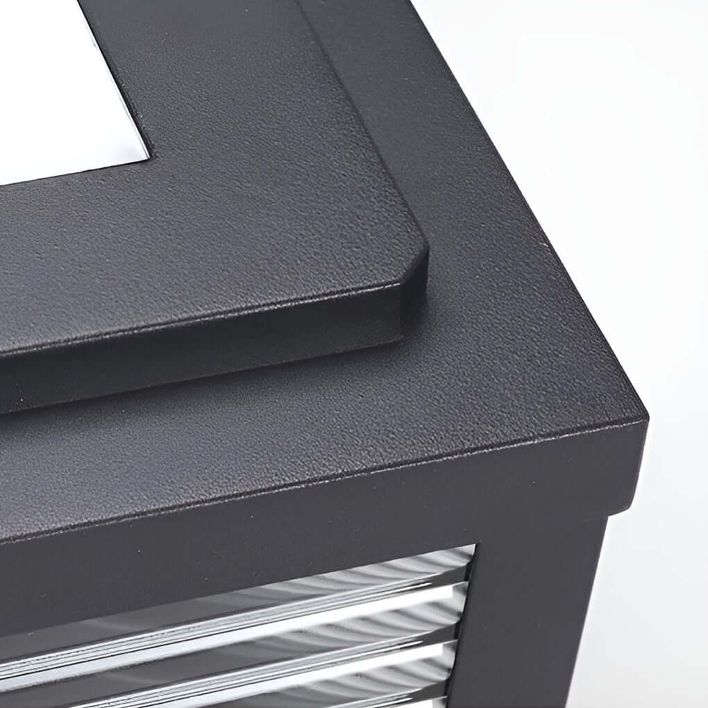 Square Ribbed Glass Metal Outdoor Light - Modern Pillar Fixture