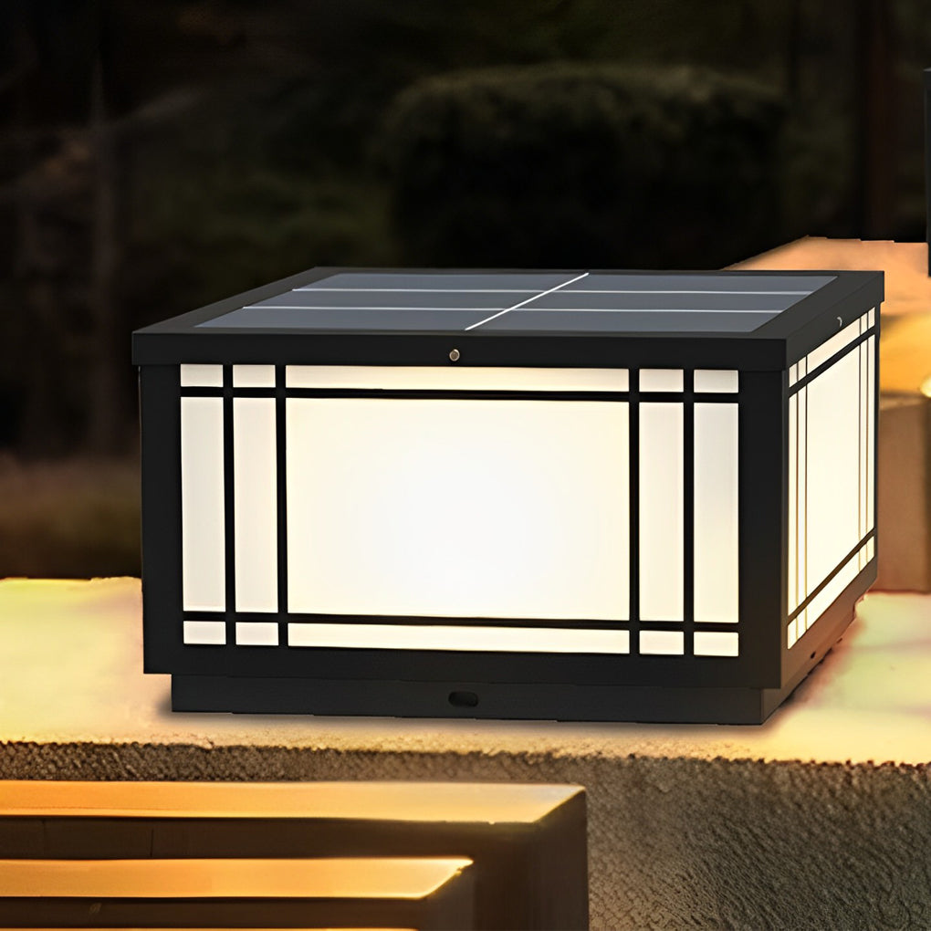 Square Vintage LED Pillar Light Waterproof Grille Outdoor Lighting