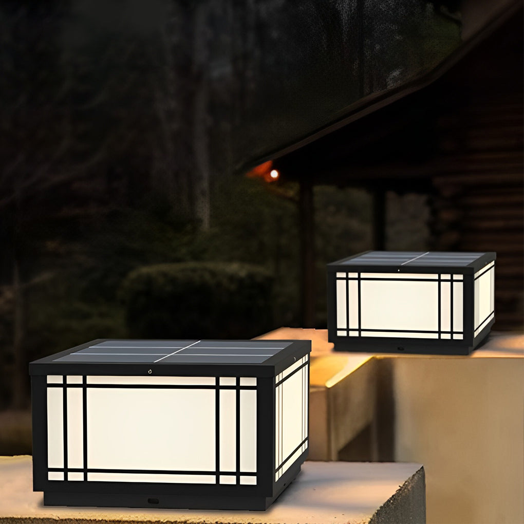 Square Vintage LED Pillar Light Waterproof Grille Outdoor Lighting