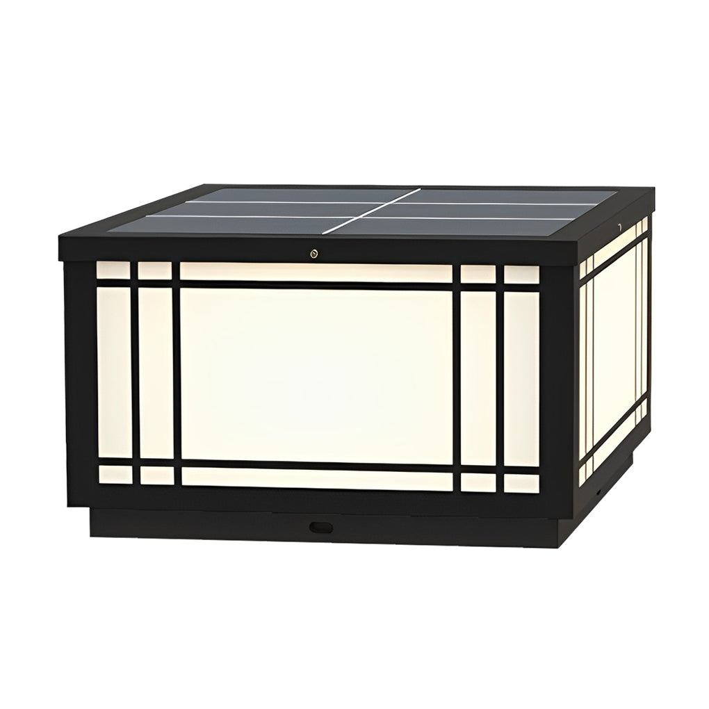 Square Vintage LED Pillar Light Waterproof Grille Outdoor Lighting