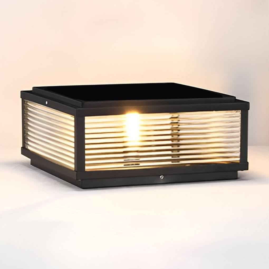 Square Ribbed Glass Metal Outdoor Light - Modern Pillar Fixture
