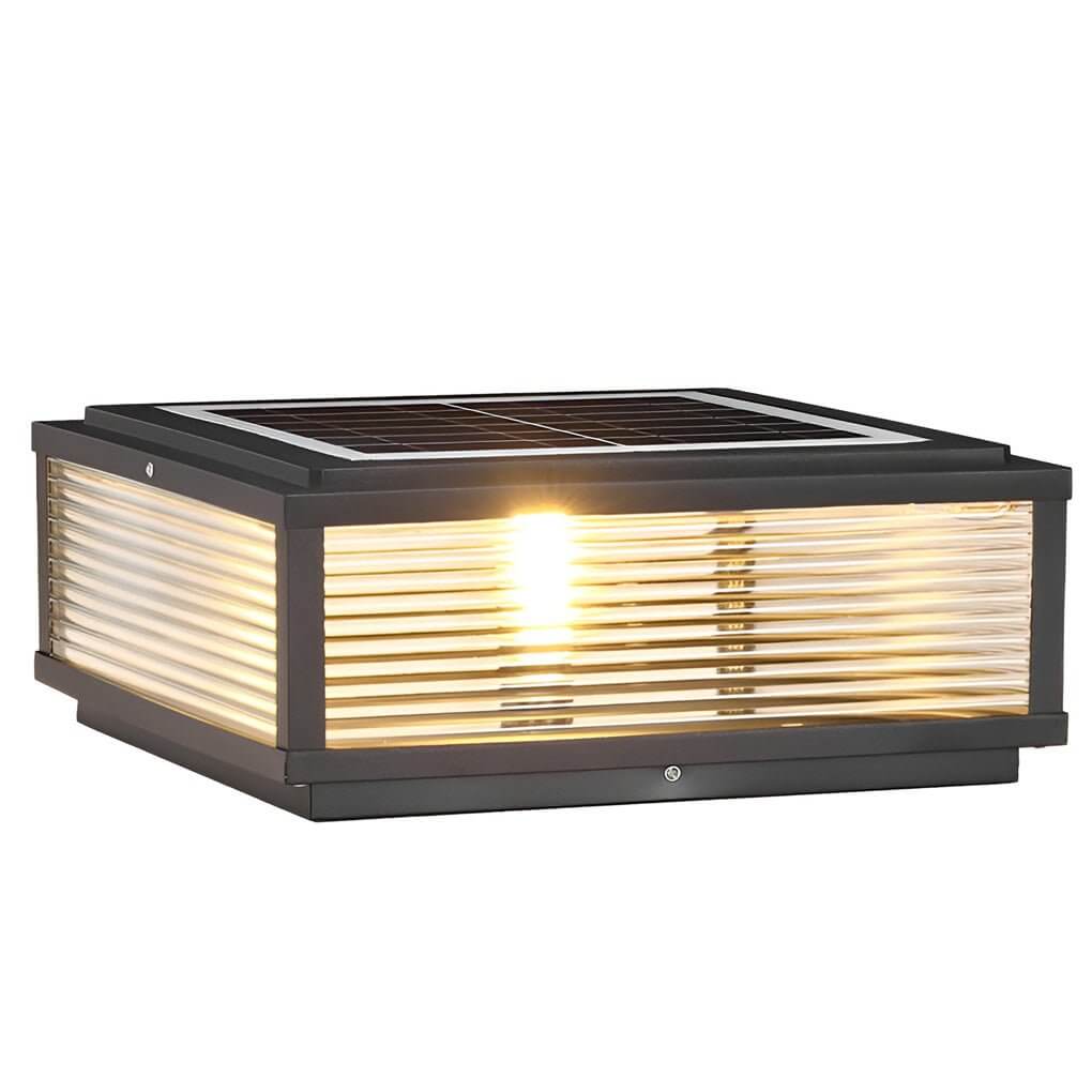 Square Ribbed Glass Metal Outdoor Light - Modern Pillar Fixture