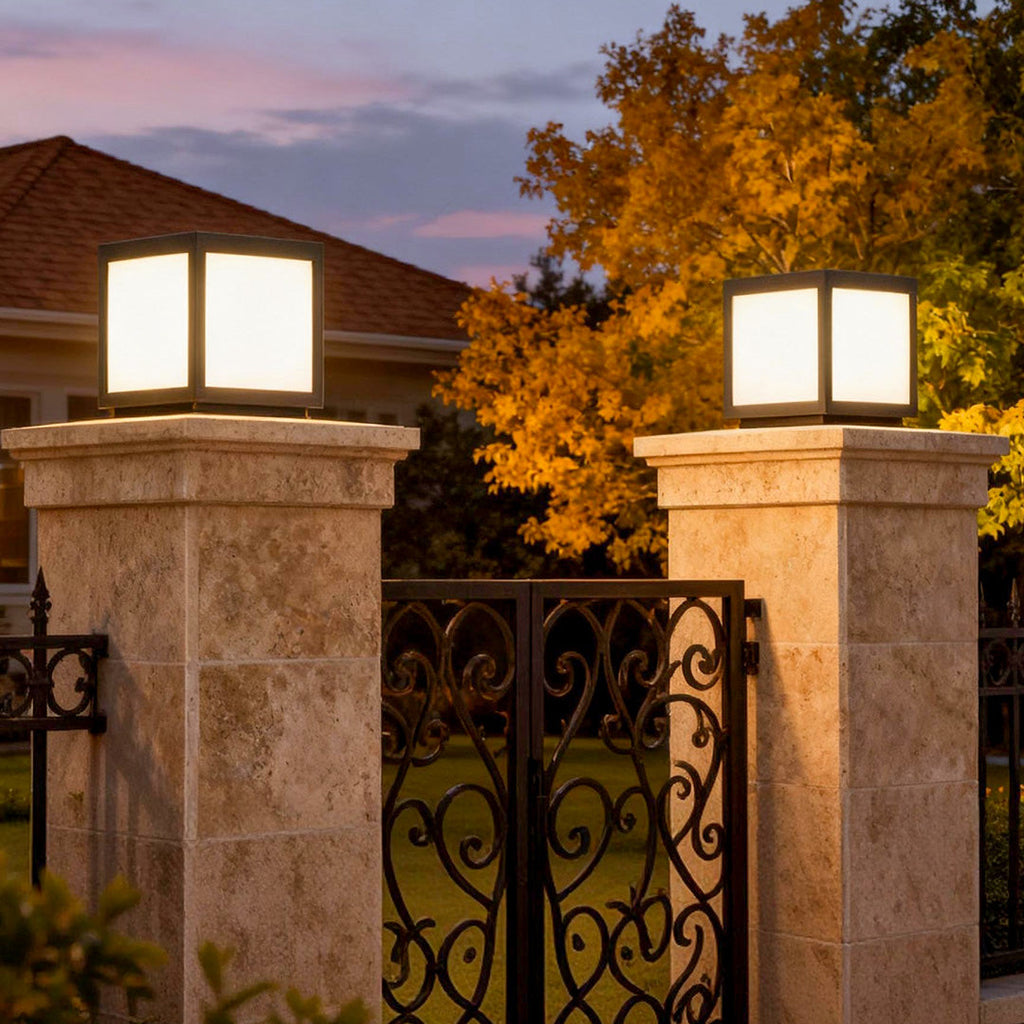 Square Black LED Outdoor Pillar Light Fixture