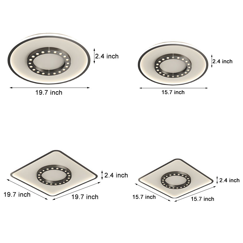 Square Round LED Anti-Glare Modern Ceiling Light Fixture 3 Step Dimming