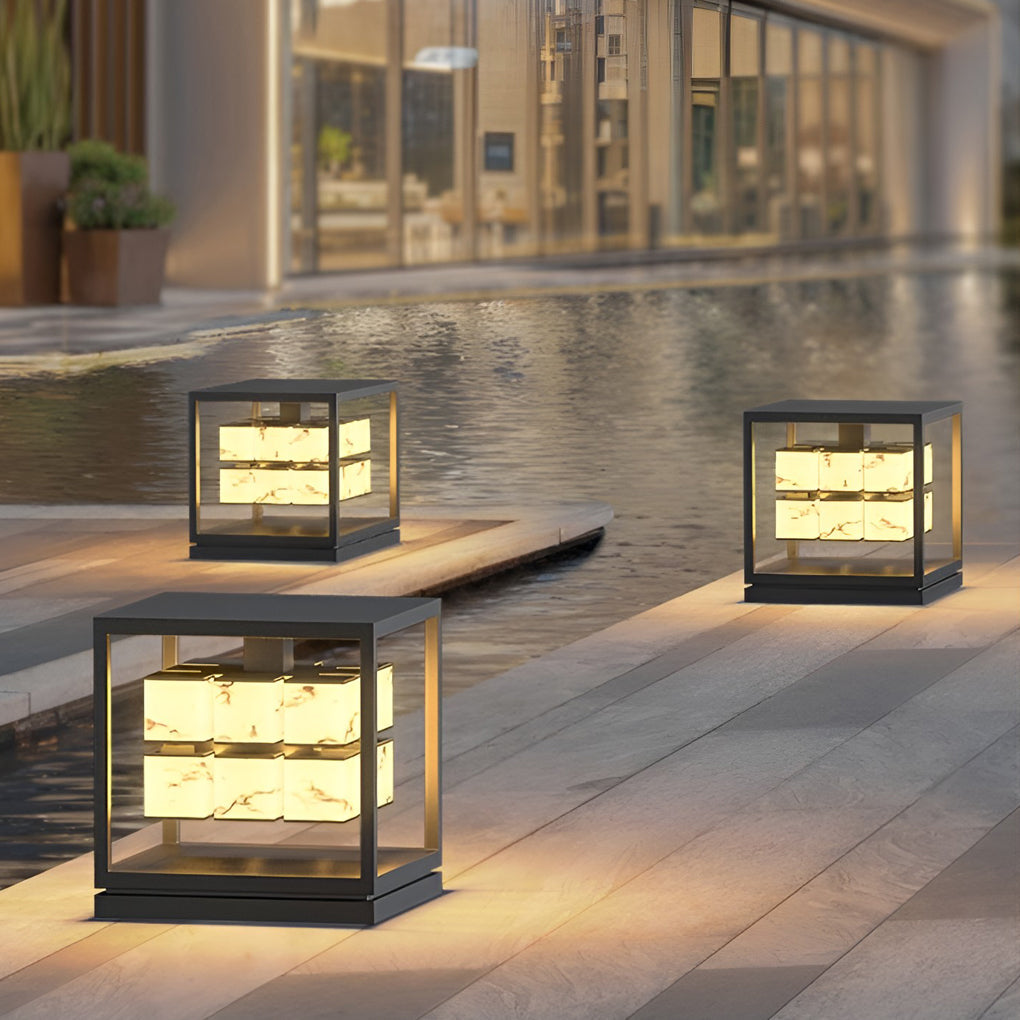 Brick Pillar Solar Lights Waterproof Metal Outdoor Lighting