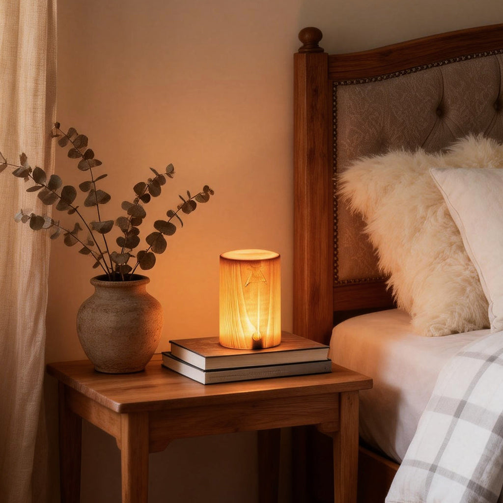 Square LED Wood Grain Lamp - Modern Decorative Cube Light for Home