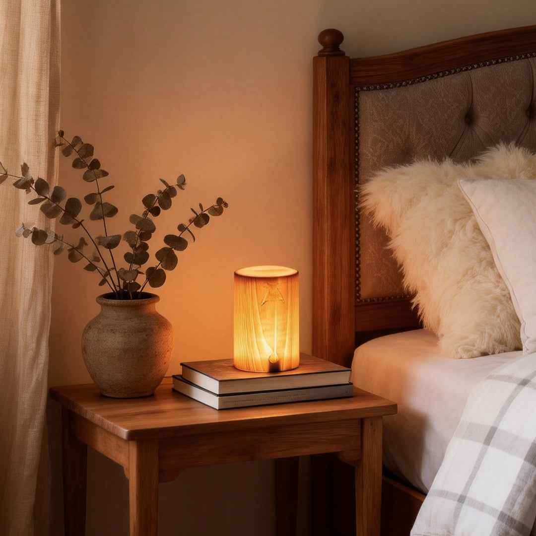 Square LED Wood Grain Lamp - Modern Decorative Cube Light for Home