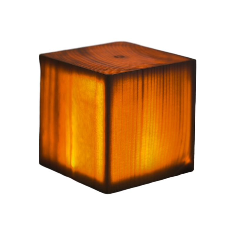 Square LED Wood Grain Lamp - Modern Decorative Cube Light for Home