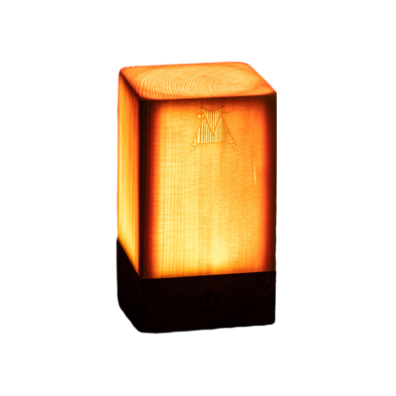 Square LED Wood Grain Lamp - Modern Decorative Cube Light for Home