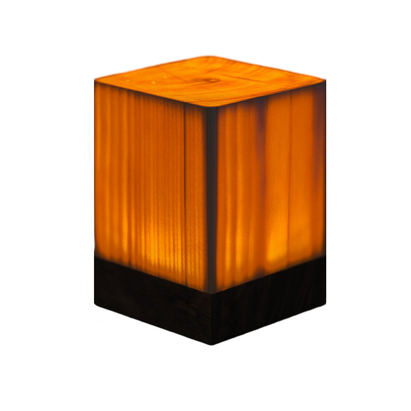 Square LED Wood Grain Lamp - Modern Decorative Cube Light for Home