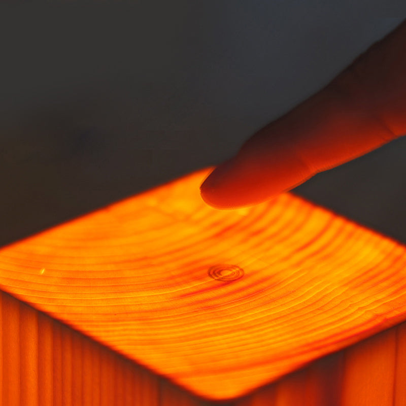 Square LED Wood Grain Lamp - Modern Decorative Cube Light for Home