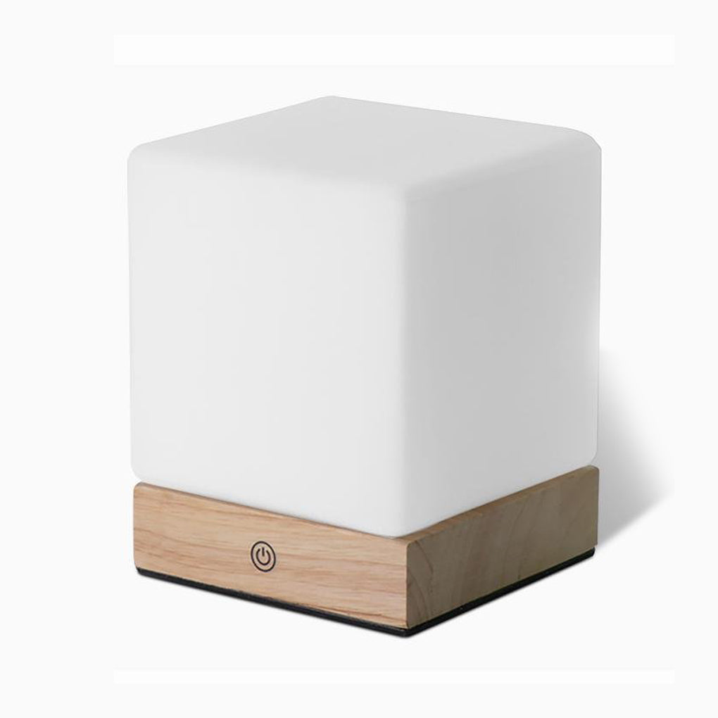 Square Wood Mini Cube LED Ambient Table Lamp - Modern Home Lighting, Stylish Night Light, Decorative Desk Lamp, Energy-Efficient Design.