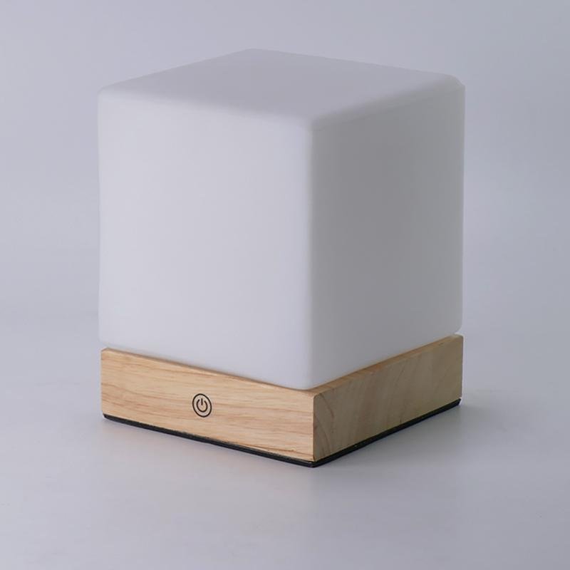 Square Wood Mini Cube LED Ambient Table Lamp - Modern Home Lighting, Stylish Night Light, Decorative Desk Lamp, Energy-Efficient Design.