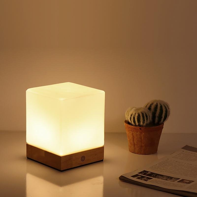 Square Wood Mini Cube LED Ambient Table Lamp - Modern Home Lighting, Stylish Night Light, Decorative Desk Lamp, Energy-Efficient Design.