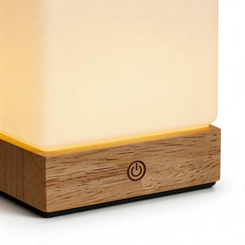 Square Wood Mini Cube LED Ambient Table Lamp - Modern Home Lighting, Stylish Night Light, Decorative Desk Lamp, Energy-Efficient Design.