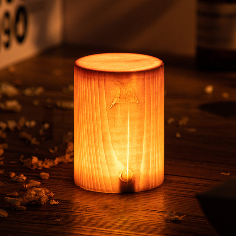Square LED Wood Grain Lamp - Modern Decorative Cube Light for Home