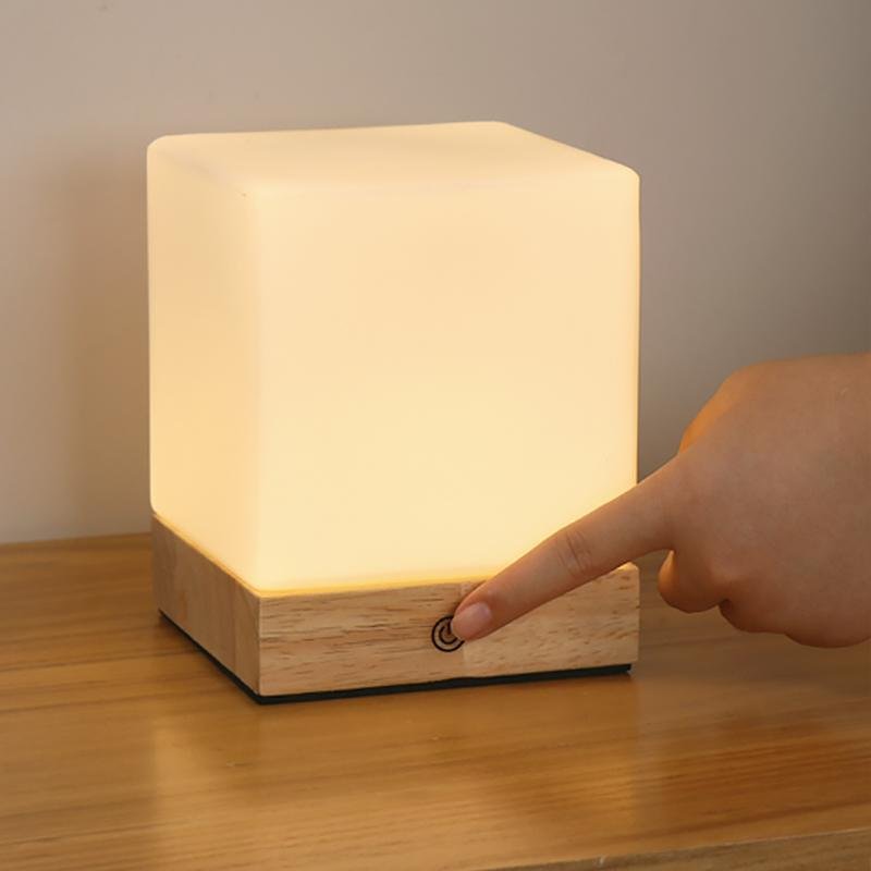 Square Wood Mini Cube LED Ambient Table Lamp - Modern Home Lighting, Stylish Night Light, Decorative Desk Lamp, Energy-Efficient Design.