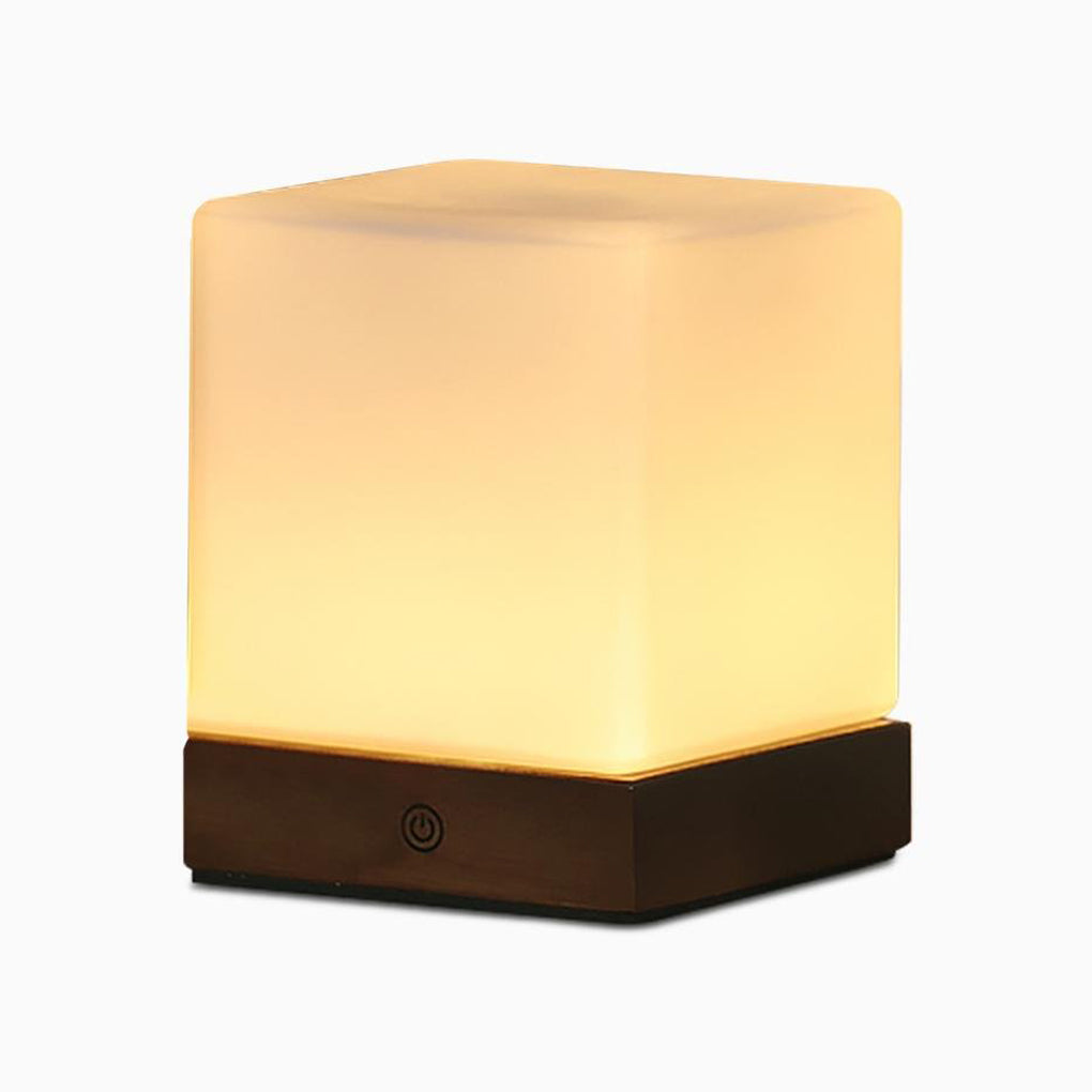 Square Wood Mini Cube LED Ambient Table Lamp - Modern Home Lighting, Stylish Night Light, Decorative Desk Lamp, Energy-Efficient Design.