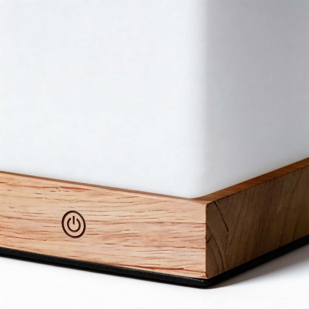 Square Wood Mini Cube LED Ambient Table Lamp - Modern Home Lighting, Stylish Night Light, Decorative Desk Lamp, Energy-Efficient Design.