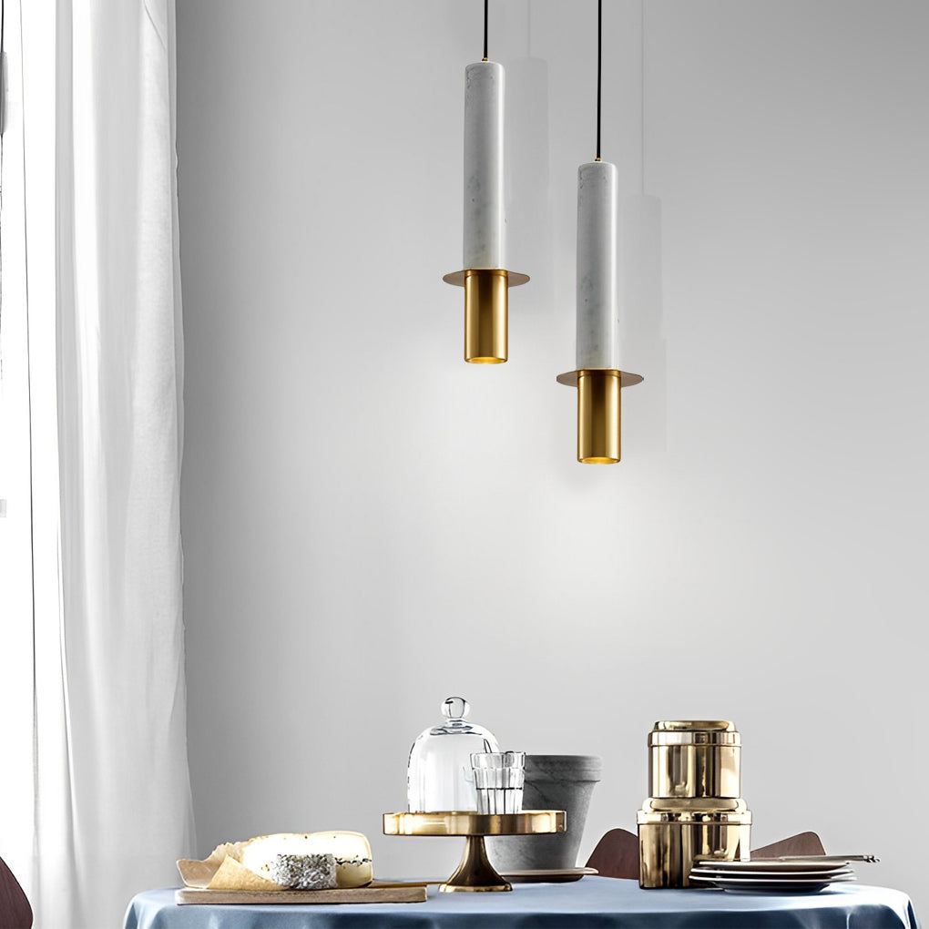 Elongated Cylindrical Terrazzo LED Chandelier Spotlight
