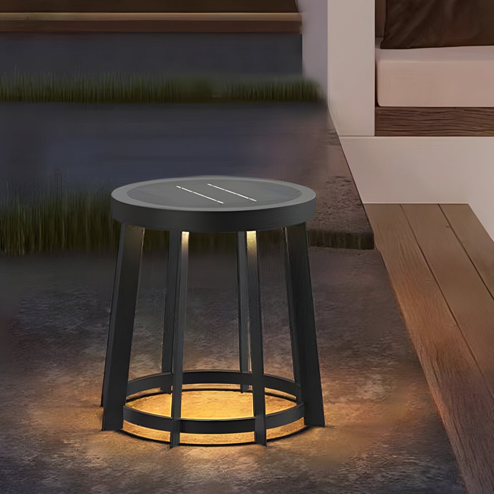 Stainless Steel Round Solar Stool Light - Dual-Purpose LED Outdoor Fixture