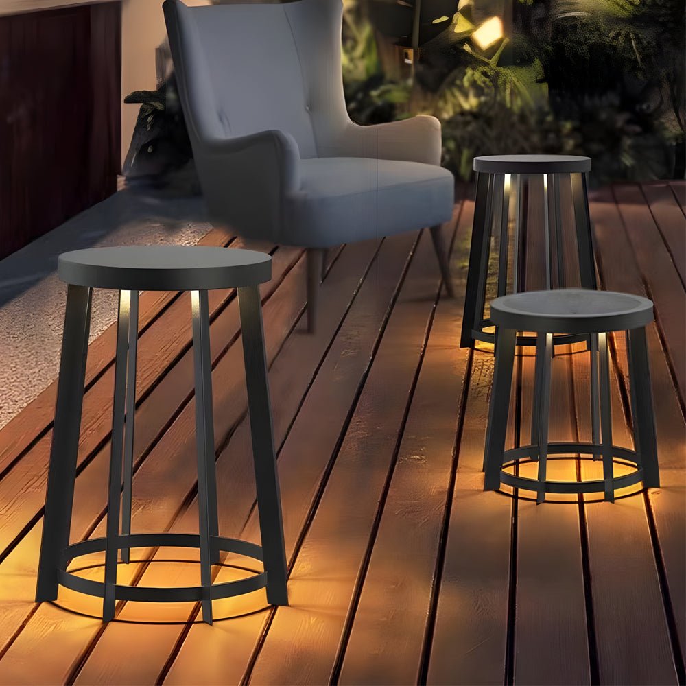 Stainless Steel Round Solar Stool Light - Dual-Purpose LED Outdoor Fixture