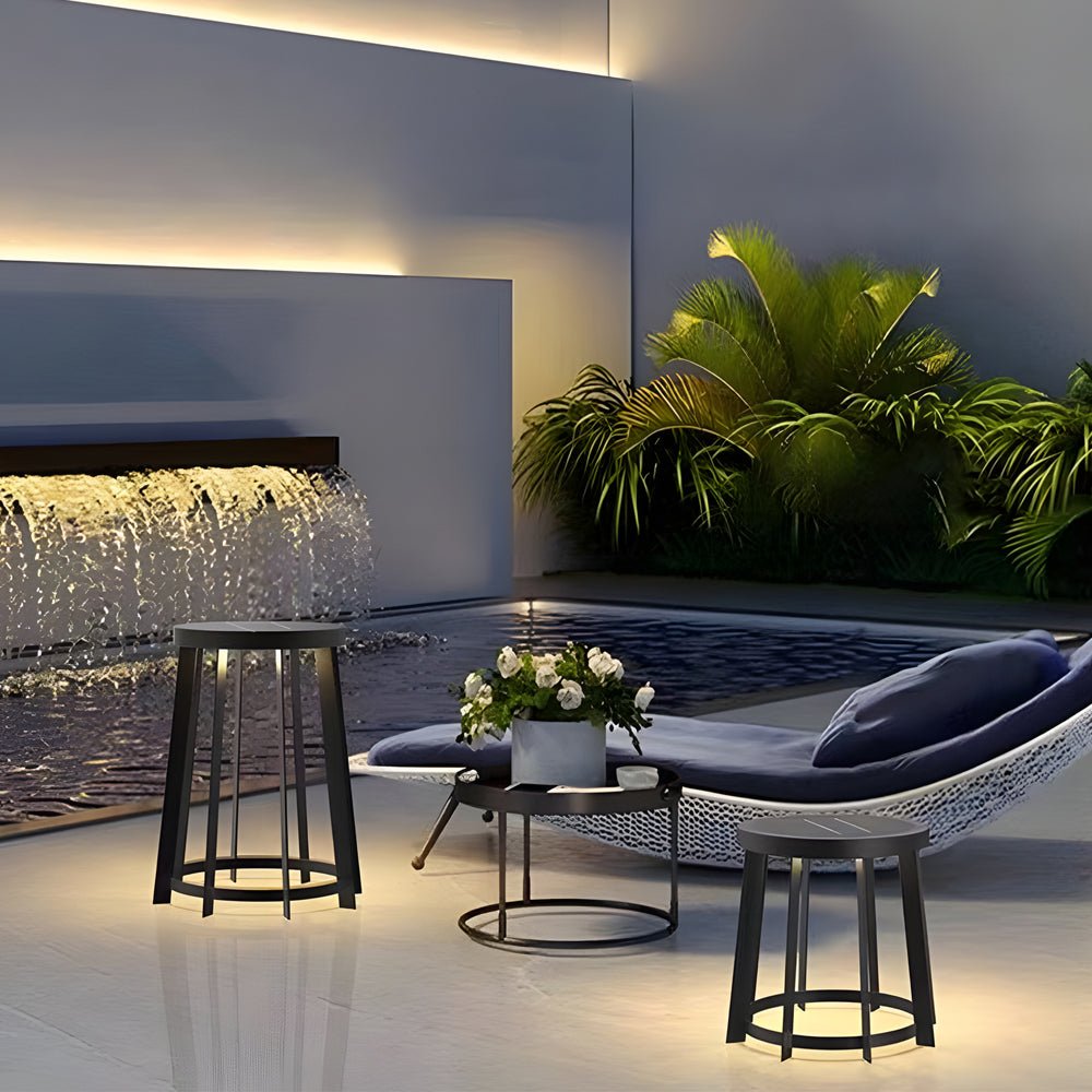 Stainless Steel Round Solar Stool Light - Dual-Purpose LED Outdoor Fixture