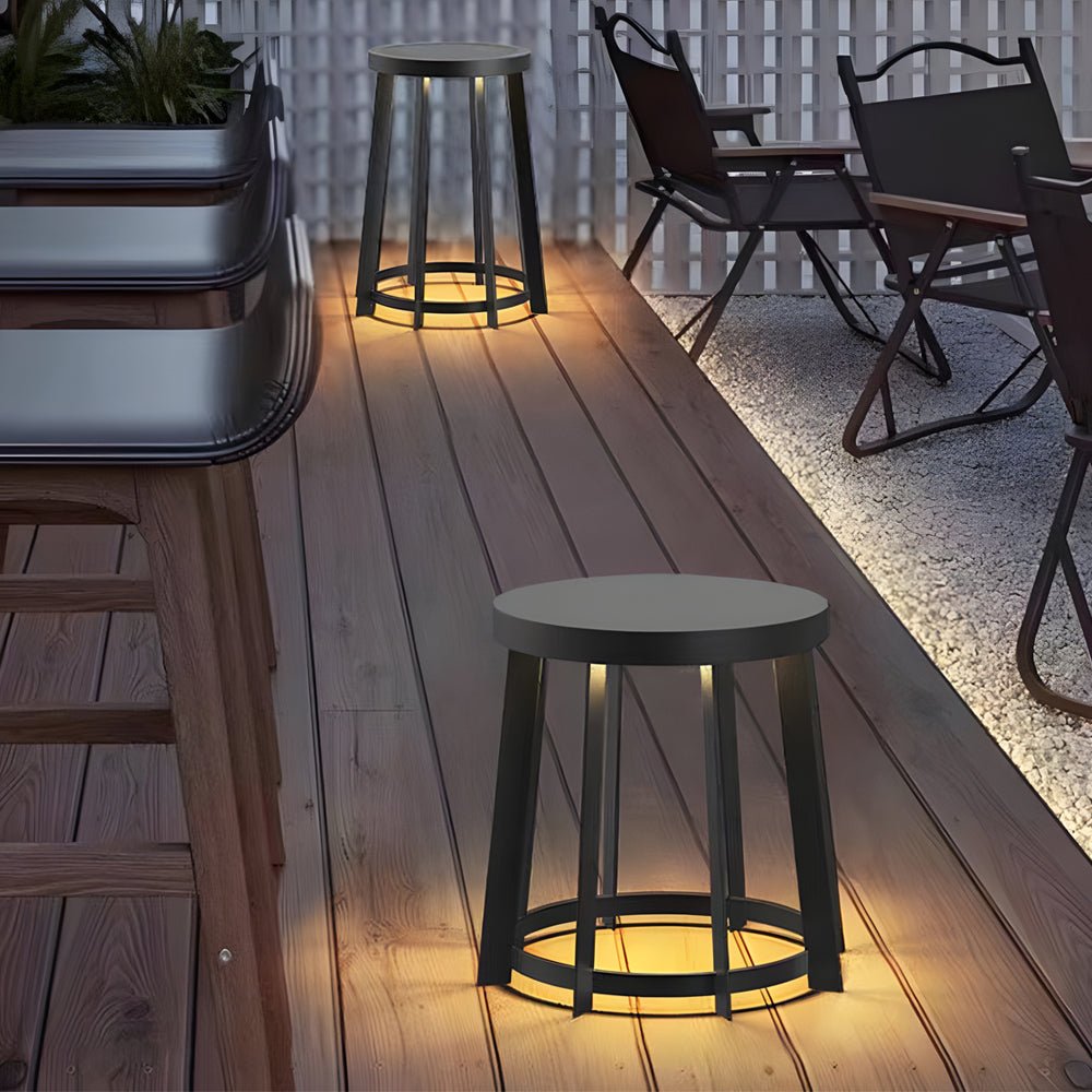 Stainless Steel Round Solar Stool Light - Dual-Purpose LED Outdoor Fixture