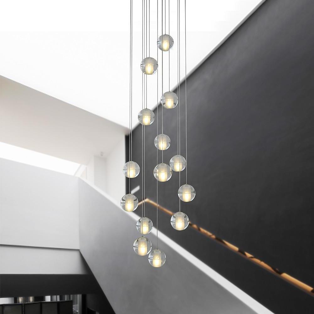 Staircase Crystal Round Ball Chandelier - Modern Hanging Light Fixture