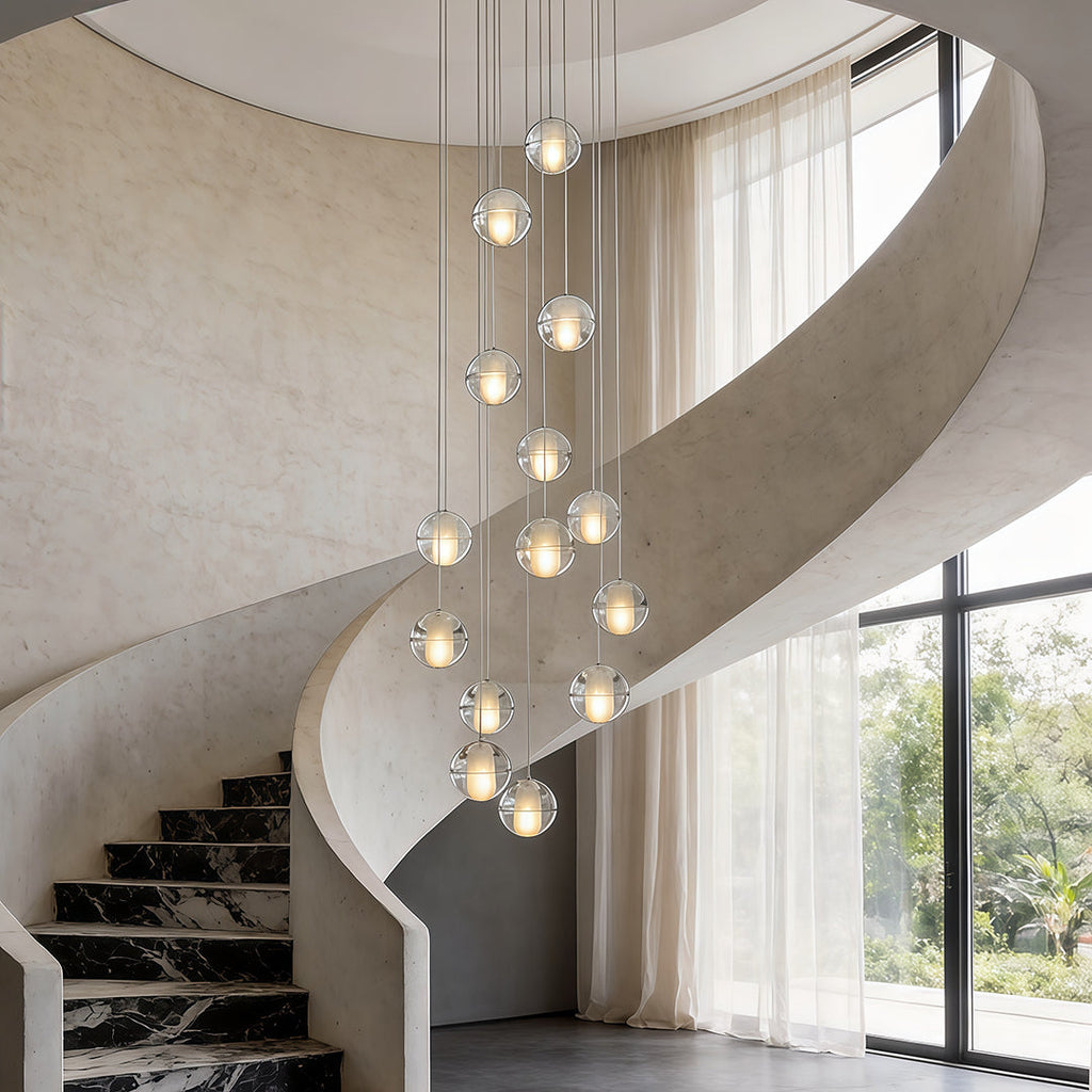 Staircase Crystal Round Ball Chandelier - Modern Hanging Light Fixture