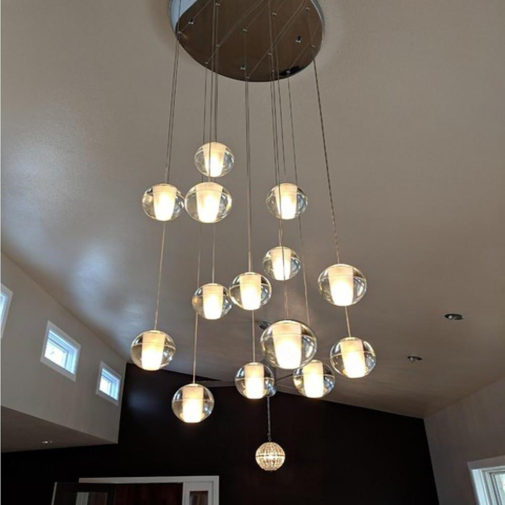 Staircase Crystal Round Ball Chandelier - Modern Hanging Light Fixture