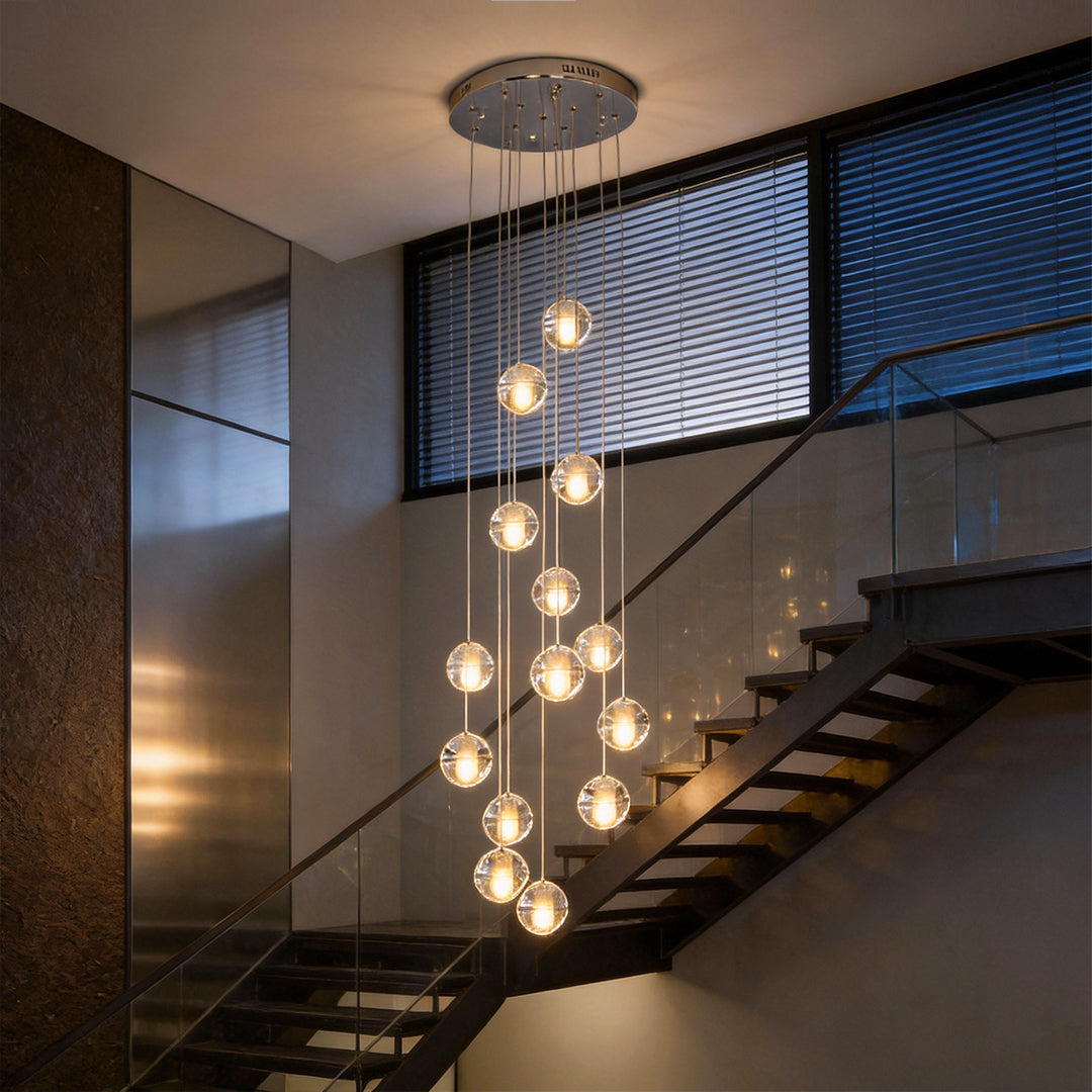 Staircase Crystal Round Ball Chandelier - Modern Hanging Light Fixture