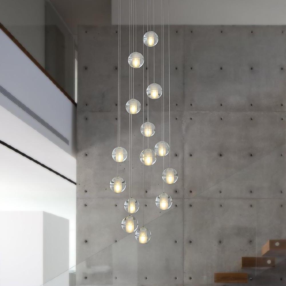 Staircase Crystal Round Ball Chandelier - Modern Hanging Light Fixture