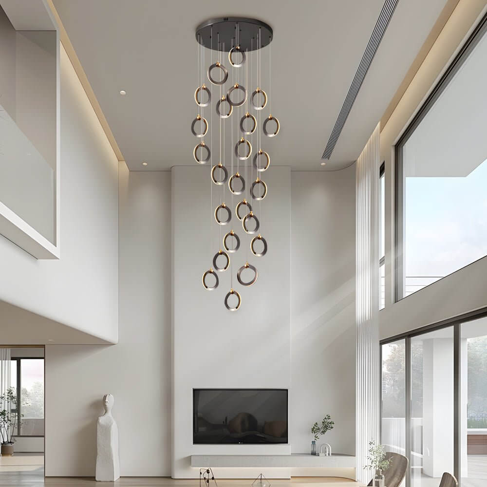 Staircase LED Chandelier Ring Cluster Rotating Ceiling Light