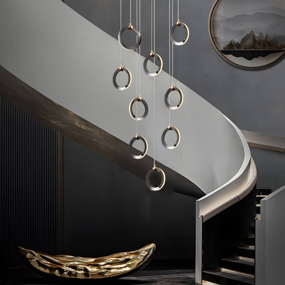 Staircase LED Chandelier Ring Cluster Rotating Ceiling Light