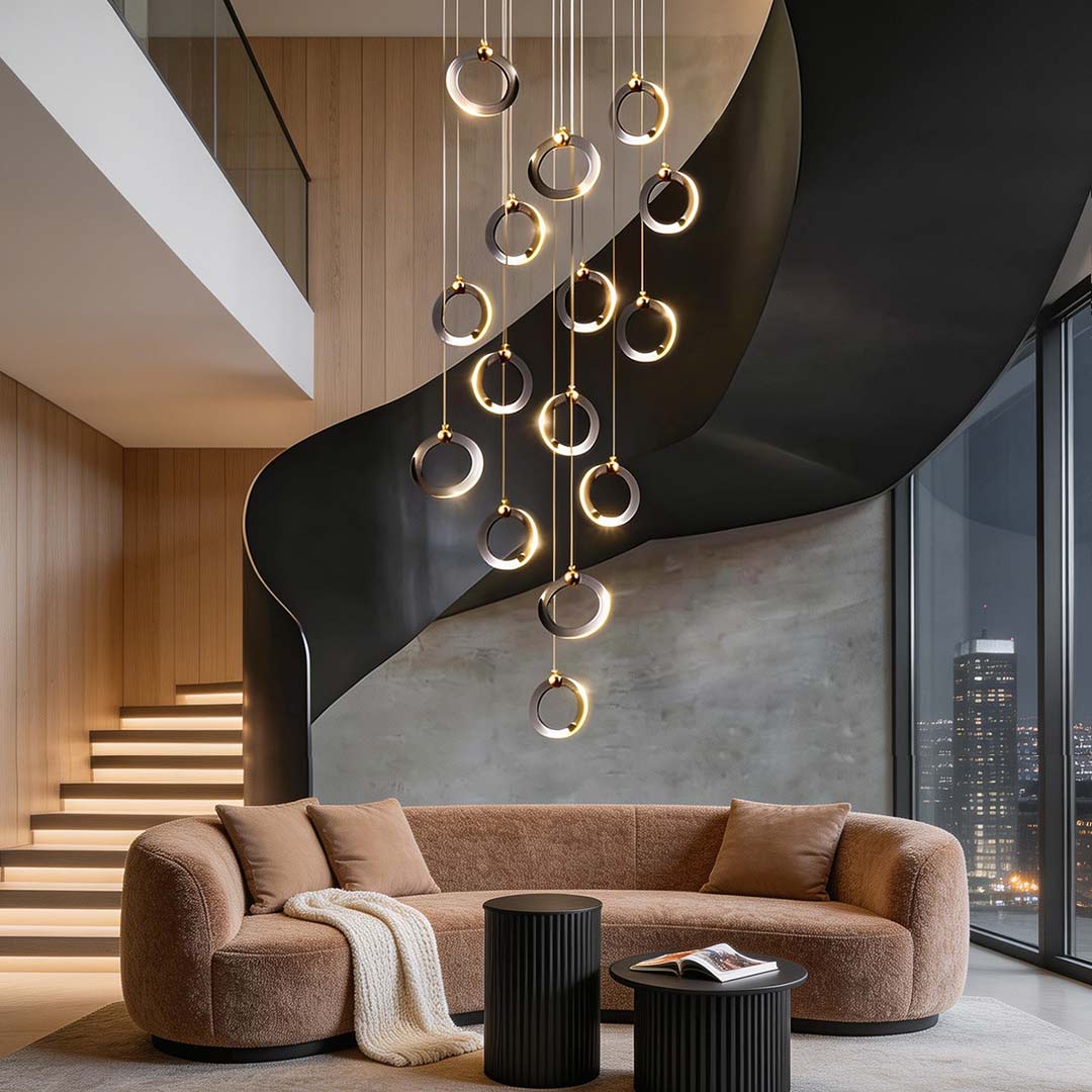Staircase LED Chandelier Ring Cluster Rotating Ceiling Light