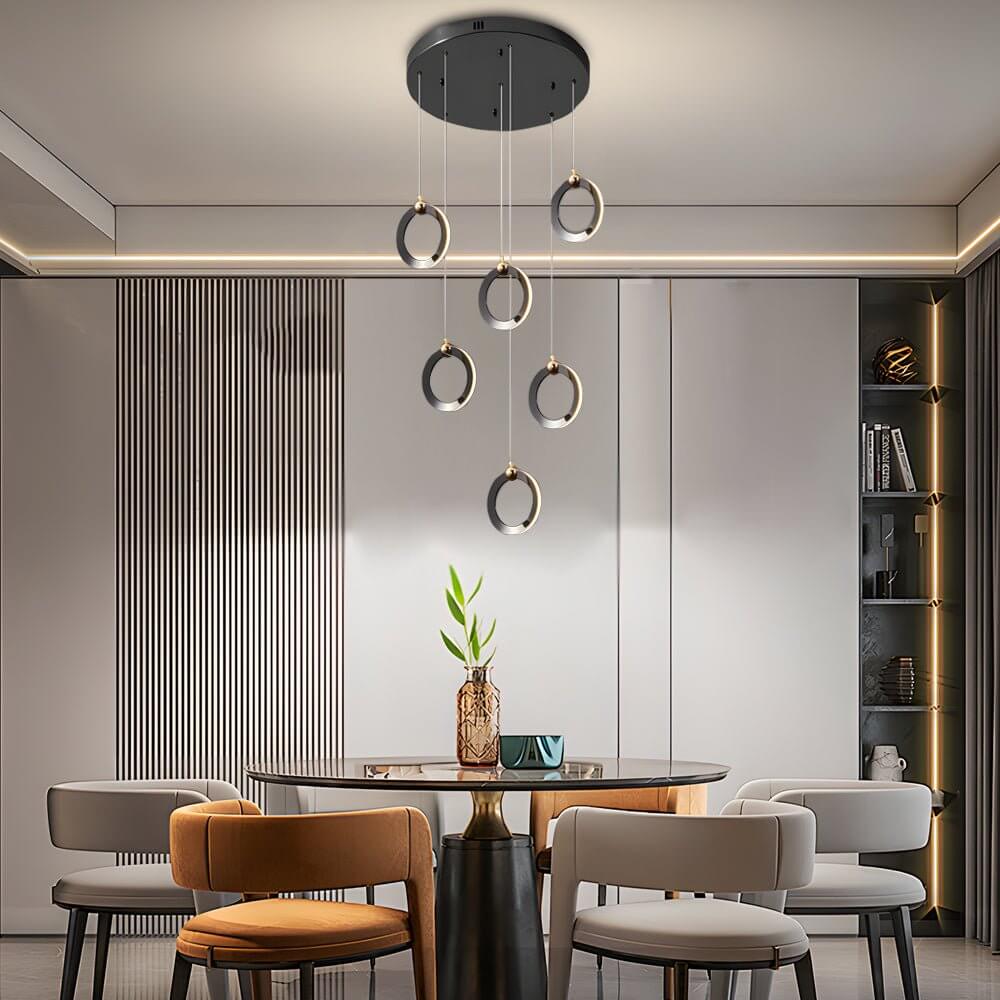 Staircase LED Chandelier Ring Cluster Rotating Ceiling Light