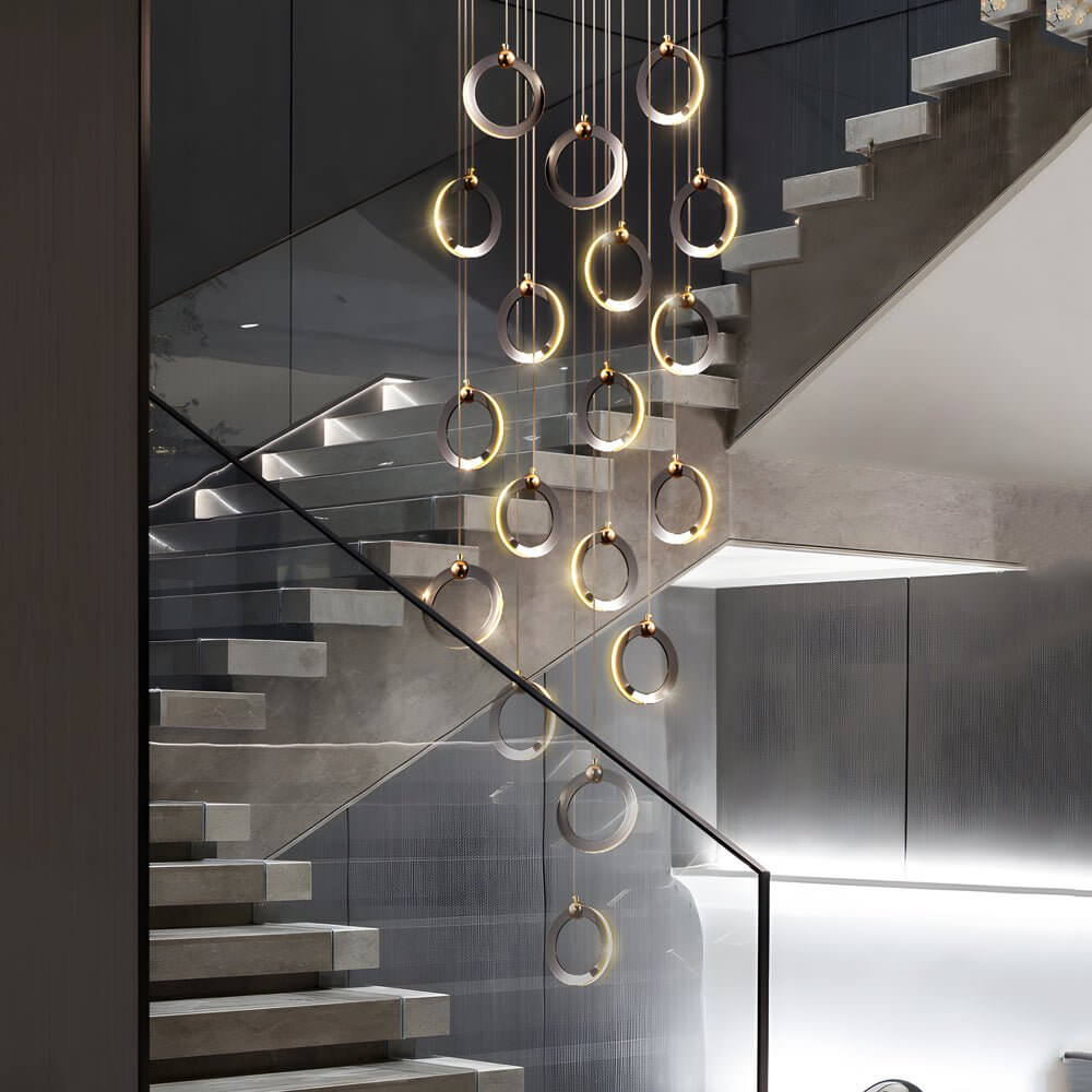Staircase LED Chandelier Ring Cluster Rotating Ceiling Light