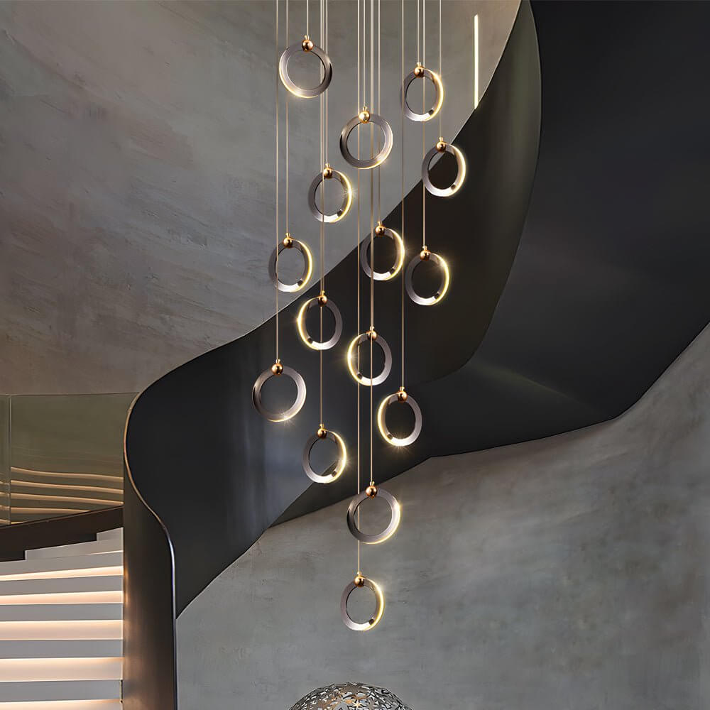 Staircase LED Chandelier Ring Cluster Rotating Ceiling Light