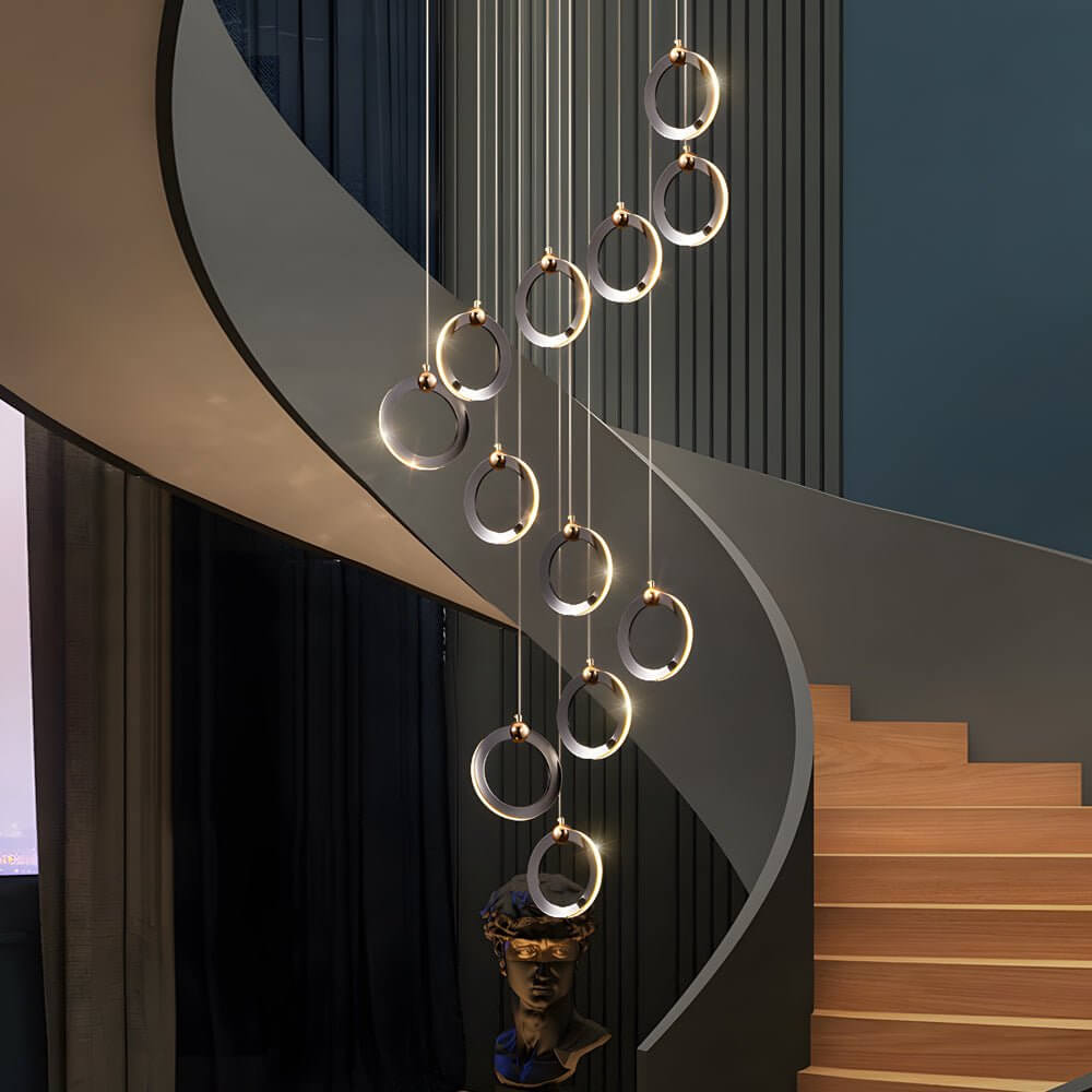 Staircase LED Chandelier Ring Cluster Rotating Ceiling Light