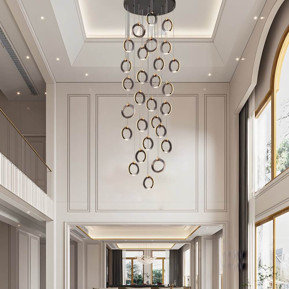 Staircase LED Chandelier Ring Cluster Rotating Ceiling Light