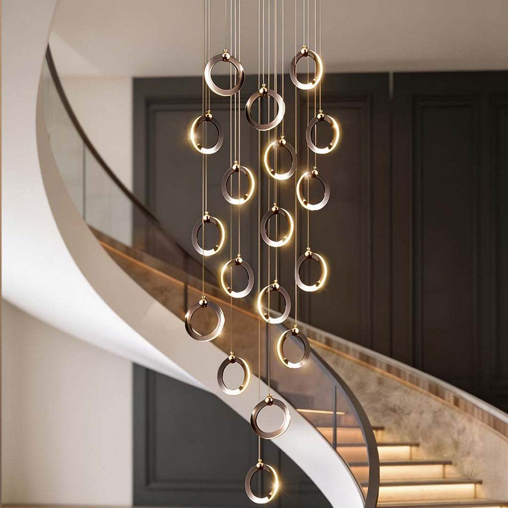 Staircase LED Chandelier Ring Cluster Rotating Ceiling Light